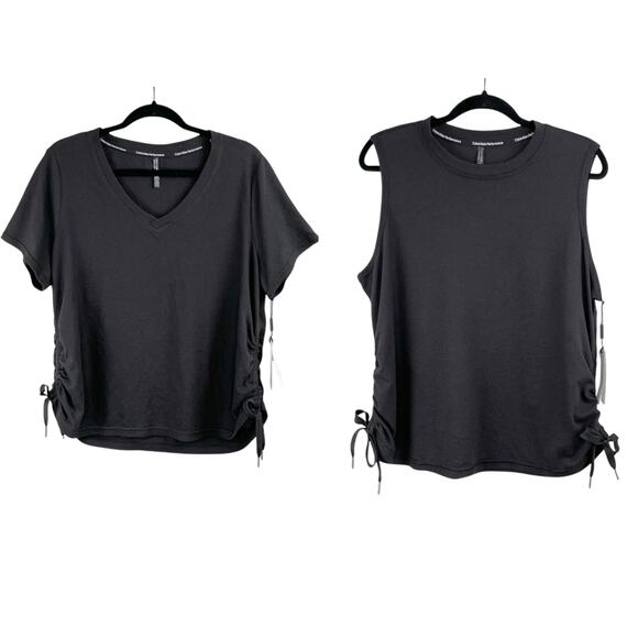 Calvin Klein Performance Bundle of 2 Black Side Tie Activewear Tops Plus 1X NWT - Picture 2 of 16